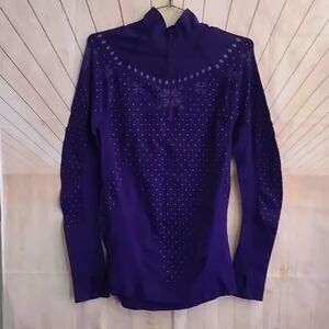 Zella Holiday Purple Snowflake Fall Top Stretchy Zipper Front Mock Neck Large